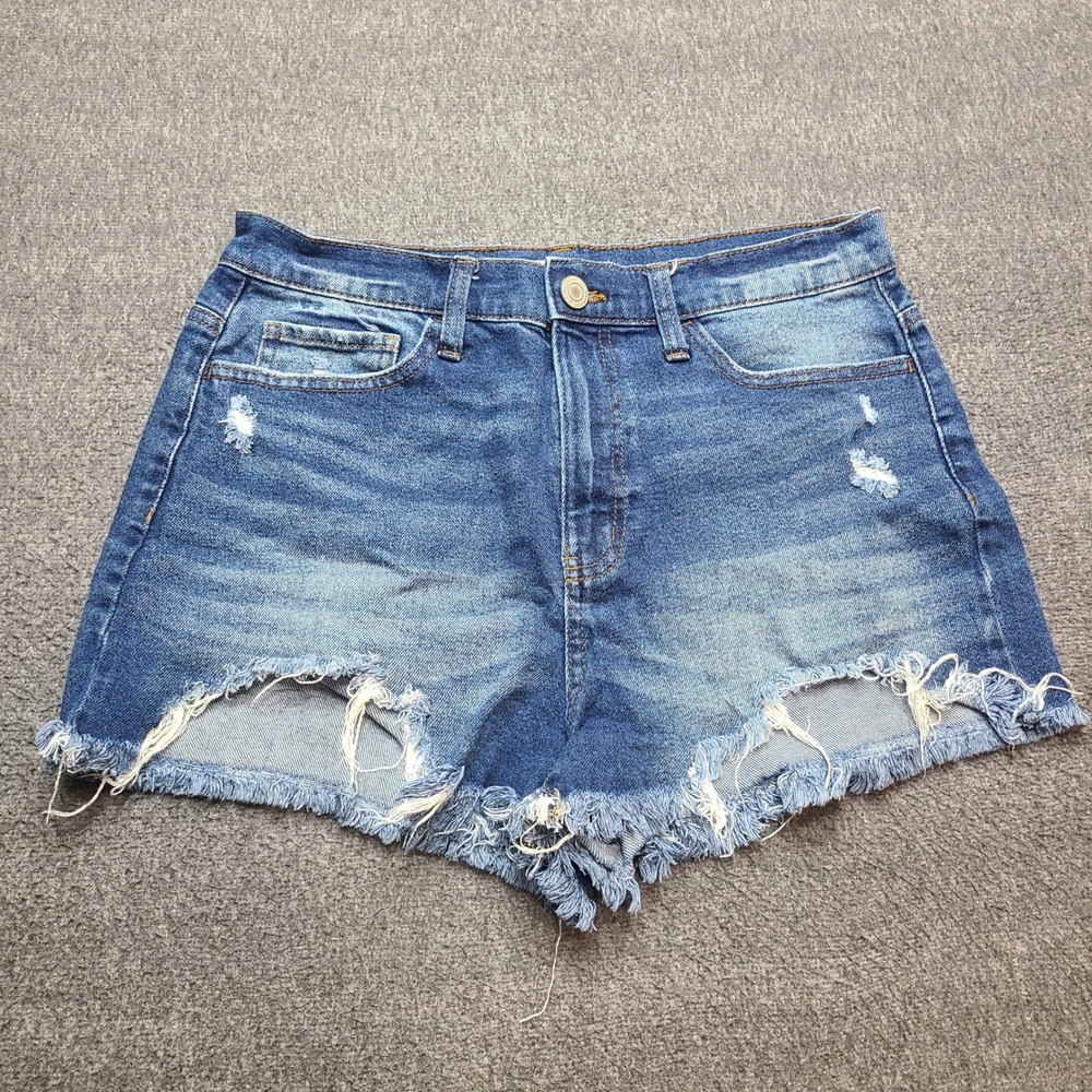 So High Rise Vintage Stretch Curvy Mom Short Distressed Blue Denim Size 9